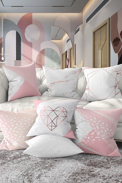 Realhomes Σετ με 7 Μαξιλαροθήκες Διπλής Όψης Απαλό Ροζ Ειδικού Σχεδιασμού Ψηφιακό Εκτυπωμένο Ριχτάρι