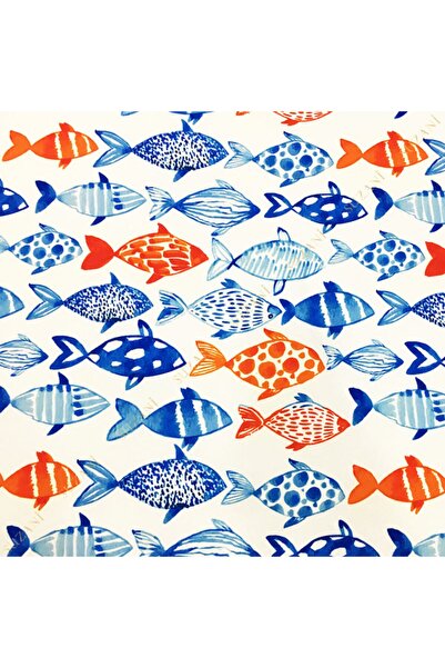 SUZANİ Mavi Turuncu Balıklı Kumaş Kms-0523