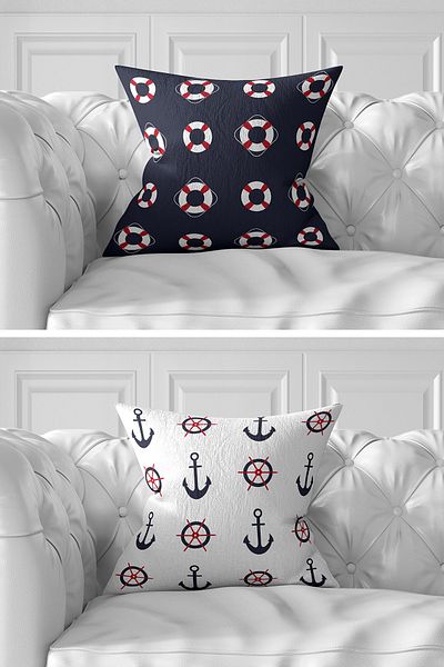 Realhomes Set of 7 Double Sided Striped Sailor Design Digital Printed Throw Pillow Covers