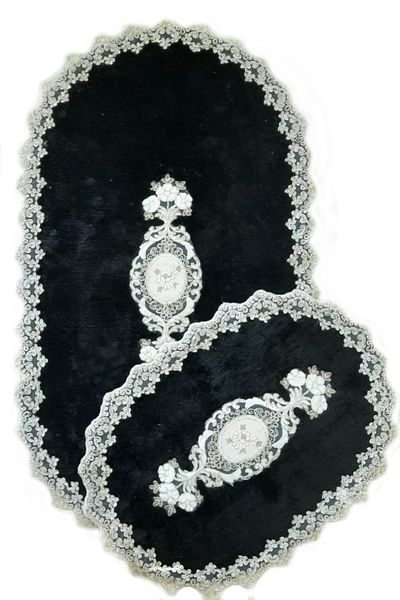 Bonny Home Set de toaletă din dantelă din 2 piese Lisa Black Set covoraș de baie Dowry