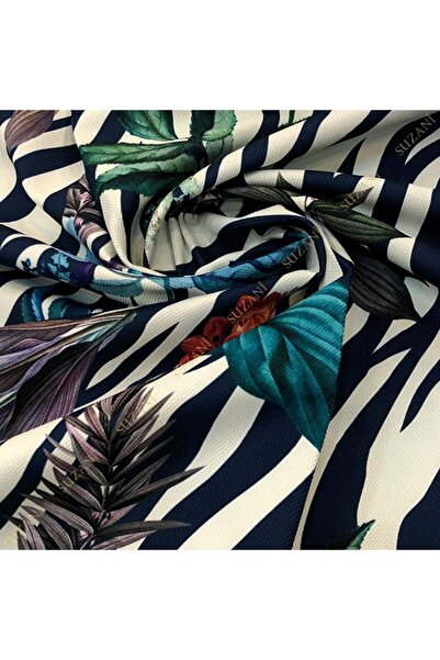 SUZANİ Zebra Zemin Botanik Desenli Dijital Baskılı Kumaş Kms-1061