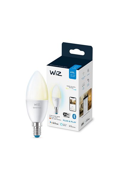 Wiz 40 Watt Yellow and White Ambiance Smart Bulb - E14 Thin Cap - 470 Lumen