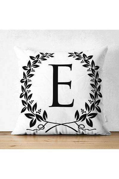 Realhomes Double Sided Black and White Wreathed Letter E Special Design Modern Suede Pillow Throw Pillow Cover