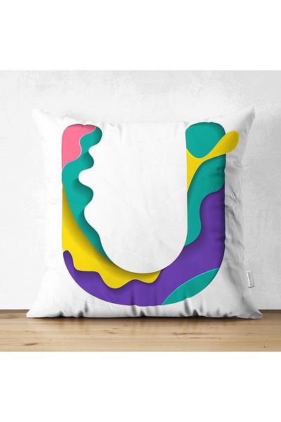 Realhomes Double Sided White Background Colored U Letter Special Design Modern Suede Pillow Throw Pillow Cover
