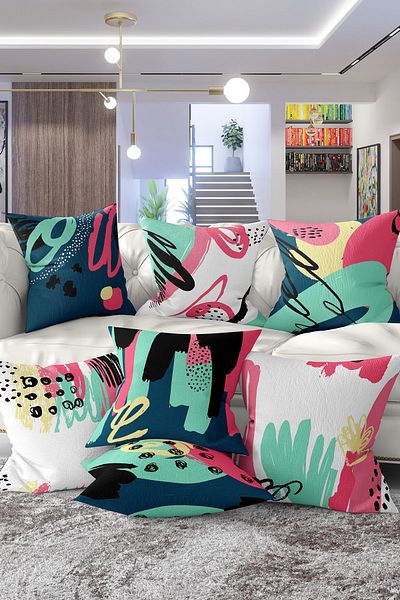 Realhomes Set of 7 Double Sided Colorful Pastel Design Digital Printed Throw Pillow Covers