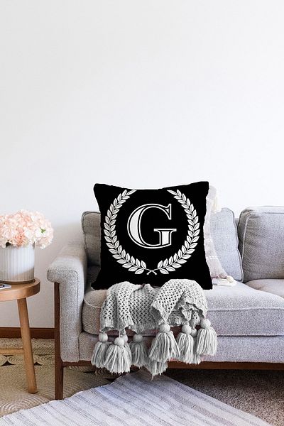 Realhomes Husă de pernă Raschel, cu două fețe, încununată alb-negru, cu litera G, design special, imprimată digital
