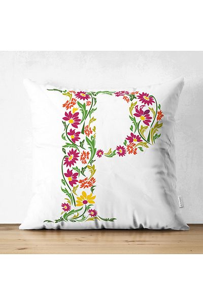 Realhomes Double Sided White Background Leaf Themed Letter P Special Design Modern Suede Pillow Throw Pillow Cover