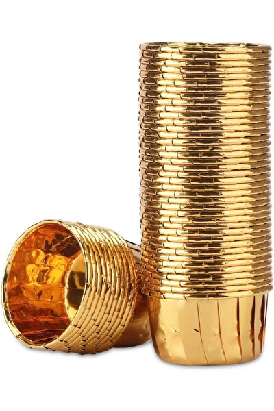Parti dolabı 20-Piece Gold Paper Muffin Cake and Soufflé Capsule Metallic Golden Yellow Colored Cupcake Baking Mold