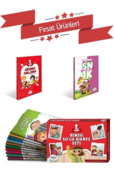 öğretmen evde 1.sınıf 5n1k Okuma Anlama Kitabı+okuma Anlama Kitabı+bensu 10 L...