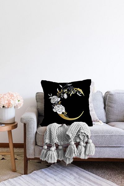 Realhomes Fundal negru cu două fețe Motiv trandafir alb Litera aurie C Design special Husă de pernă pentru pernă Raschel