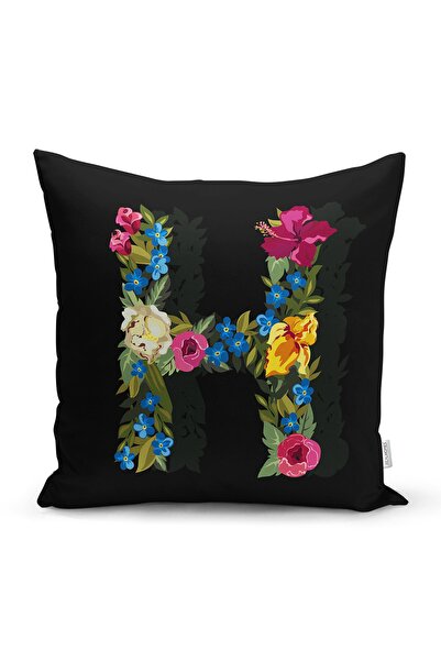 Realhomes Siyah Zemin Renkli Gül Temalı H Harfi Özel Tasarım Dijital Baskılı ...