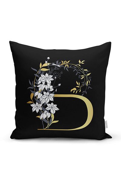 Realhomes Fundal negru Motiv trandafir alb Litera aurie B Design special Husa de perna cu imprimare digitala
