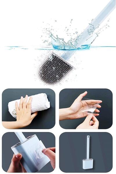 Buffer Set de perii de toaletă cu cap din silicon moale - capac montat pe perete