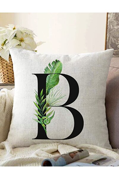Realhomes Çift Taraflı Beyaz Zemin Yaprak Motifli Siyah B Harfi Dijital Baskı...