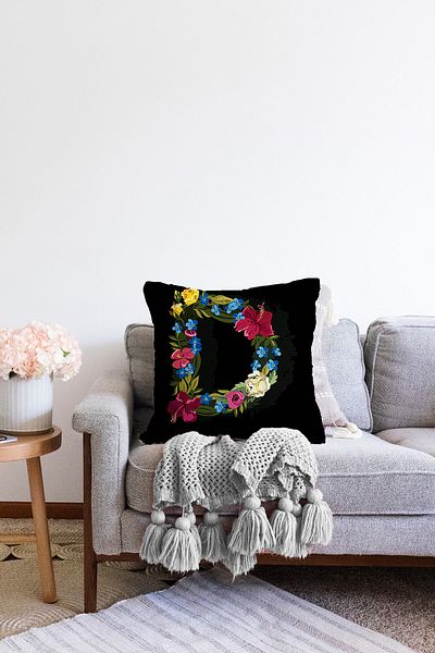 Realhomes Husă de pernă Raschel, cu două fețe, culoare neagră, colorată cu tema trandafir, cu design special