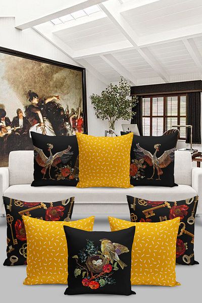 Filamente Set de huse de pernă de 8 piese cu model tropical brodat cu cușcă de păsări