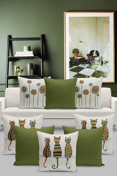 Filamente Set of 8 Throw Pillow Covers with Embroidered Zentangle Style Pattern