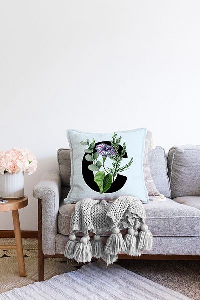 Realhomes Cu două fețe, podea albastră cu model de flori Litera neagră C Design special Husă de pernă tricotată Raschel