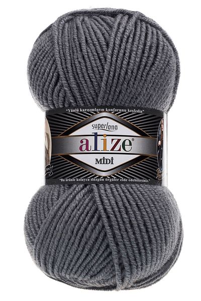 Alize Superlana Midi Knitting Yarn - 87 Charcoal Grey - 100g 170mt