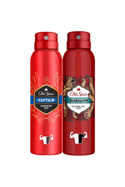 Old Spice Deodorant Seti Bear Glove Deodorant Sprey 150 ml + Captain Deodoran...