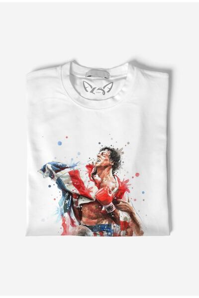 Alfa Tshirt تيشيرت أبيض للأطفال مطبوع بتصميم روكي بالبوا