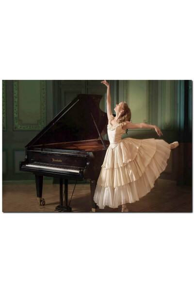 Cakatablo Ahşap Tablo Piyano Ve Balerin (25x35 Cm Boyut)