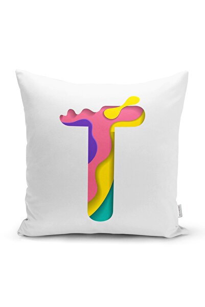 Realhomes Fundal alb Litera T colorată cu design special, husă de pernă impri...