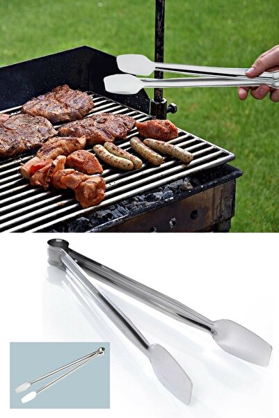 QNİAY Izgara Maşası 26 Cm Barbekü Mangal Maşası Çelik Kamp Gezi Piknik Maşası