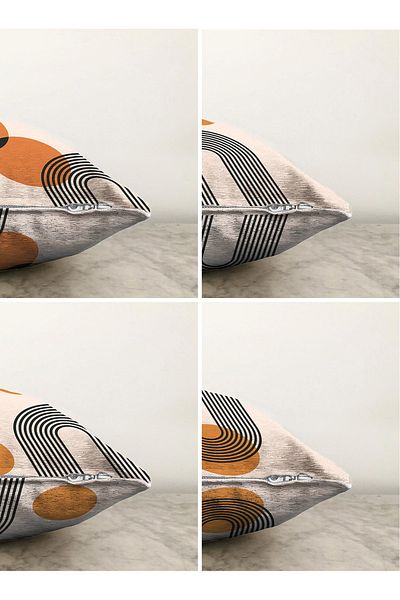 Realhomes Set de 4 fețe de pernă tricotate Raschel cu desen geometric cu două fețe, design abstract, imprimat digital