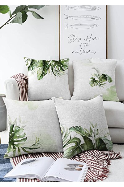 Realhomes Set de 4 huse de pernă Raschel, cu imprimeu digital, cu fundal alb,...