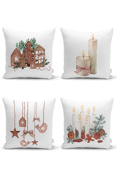 Realhomes Set de huse de pernă cu design special, 4 bucăți, cu lumânări decorative, cu design ornamental, imprimat digital
