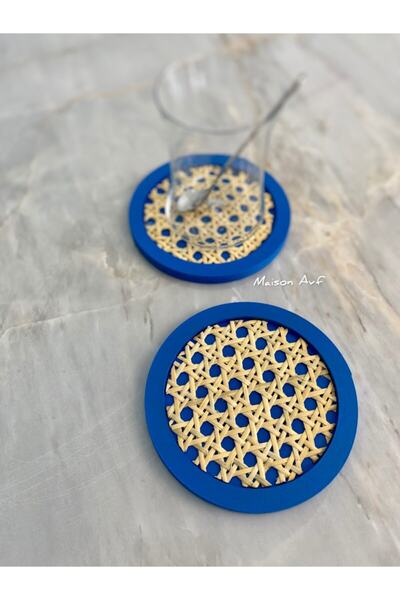 Maison Avf طقم مكون من قطعتين من قواعد الأكواب المصنوعة من الروطان باللون الأزرق (HAZERAN الطبيعي 100%) M037