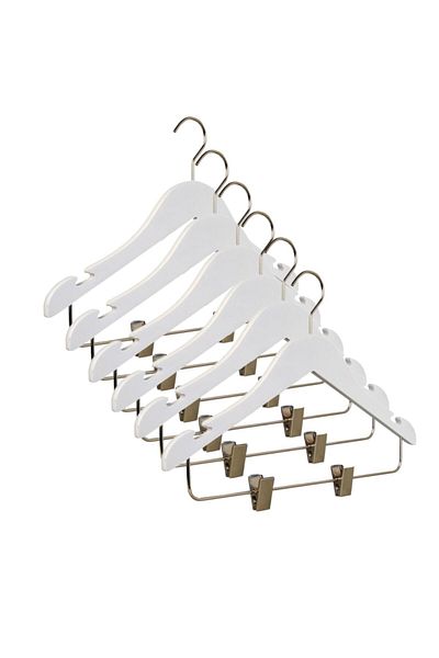 NYN Wooden 7-14 Years Old Young Children's Hanger with Pegs White Color 6 Pieces