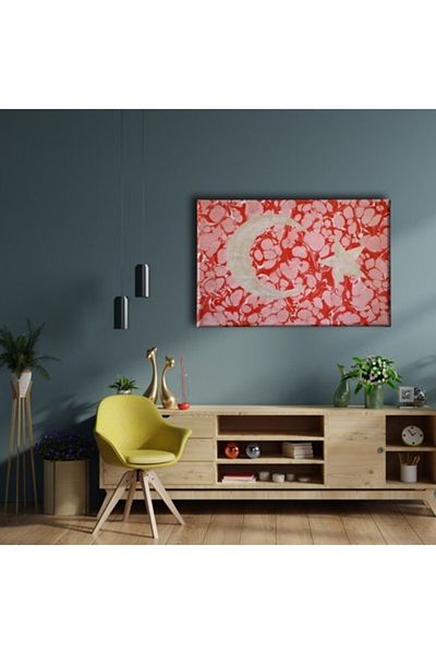 Desenlio Marbling Canvas Painting with Turkish Flag