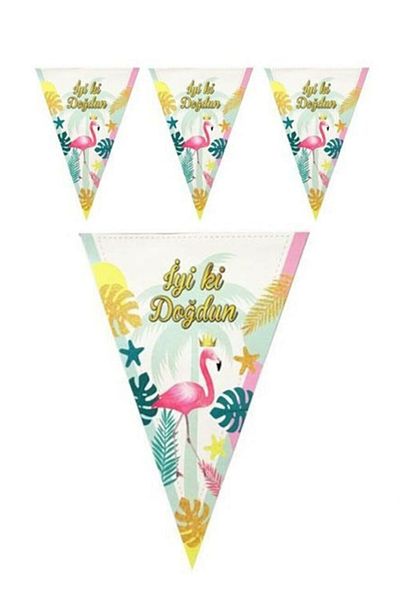 Parti dolabı Στολίδι με θέμα Flamingo Happy Birthday Triangle Pennant 10 Flags 2 μέτρα
