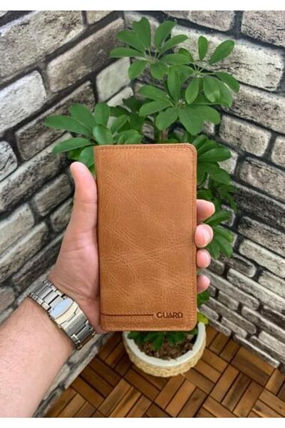 GUARD Plus Antique Tan Δερμάτινο Unisex Πορτοφόλι με Είσοδο Τηλεφώνου