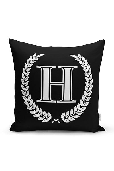 Realhomes Husă de pernă cu litera H încununată alb-negru cu design special, imprimată digitală