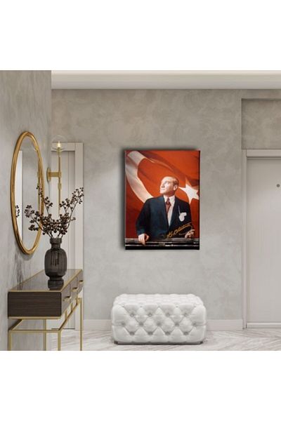 Desenlio Ataturk Portrait Canvas Painting with Turkish Flag
