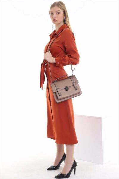 şapkadan Women's Hand and Shoulder Bag with Copper Buckle