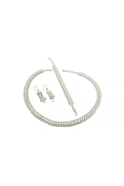 Aykat Kadın Telkari El Işi Gümüş Takım Kolye Bileklik Küpe Kadın Üçlü Seti 925 Ayar Tkm-222