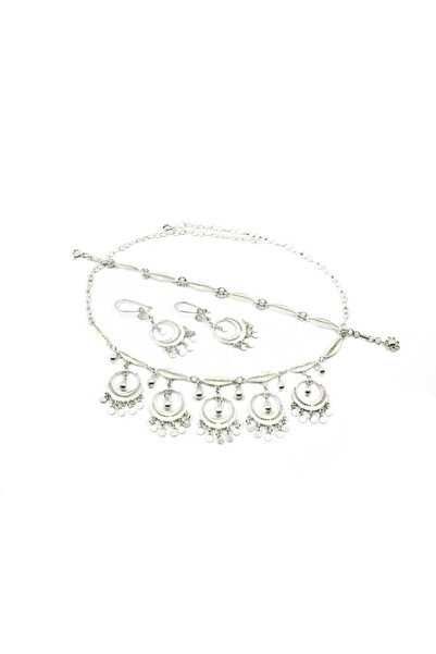 Aykat El Işi Telkari Gümüş Takım Kolye Bilezik Küpe Pullu Taşsız Akıtma Model...