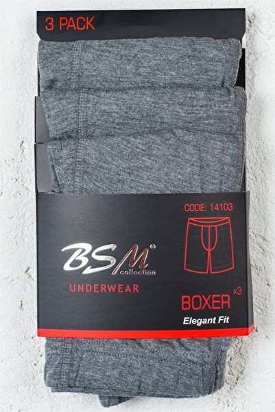 BSM Men's Dark Gray Cotton High Quality Comfortable Rubber Waist Long 3 Pack Boxers