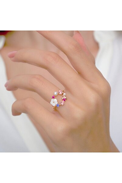Mia Vento Işıltı Rüyası Rose Renk Manolya Çiçeği Gümüş Yüzük