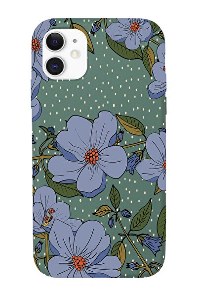 shoptocase Iphone 11 Uyumlu Mavi Çiçekler Desenli Premium Lansman Kılıf