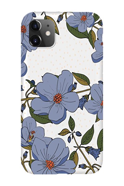 shoptocase Iphone 11 Uyumlu Mavi Çiçekler Desenli Premium Lansman Kılıf