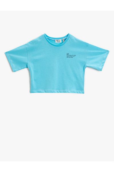 Koton Girl's Turquoise Printed T-Shirt Cotton