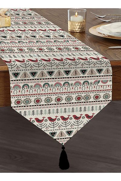 Realhomes Ethnic Scandinavian Motif Ψηφιακή τυπωμένη διακοσμητική φούντα σενίλ Τρίγωνο Runner