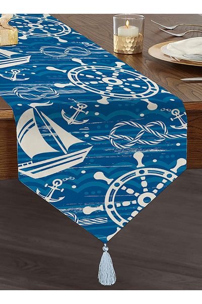 Realhomes Fundal albastru și alb, cu model de stele de mare, imprimat digital, design special, cu smocuri de șansă triunghiulară