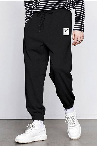 North London Men's Black Oversize Cut N/l Sweatpants