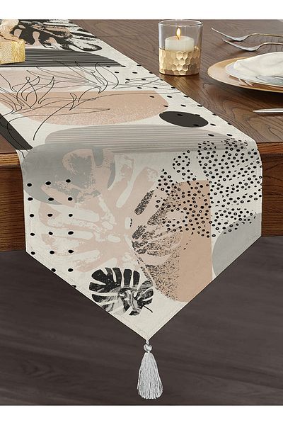Realhomes Onedraw Tropical Leaf Design Ψηφιακή τυπωμένη διακοσμητική φούντα σενίλ Triangle Runner